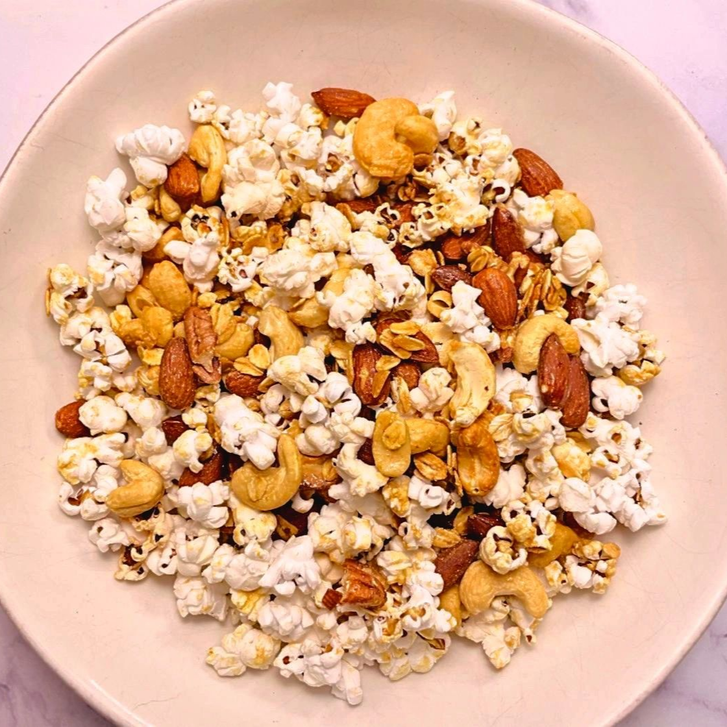sugar-free, gluten-free kettle corn granola with probiotics and sprouted nuts and seeds